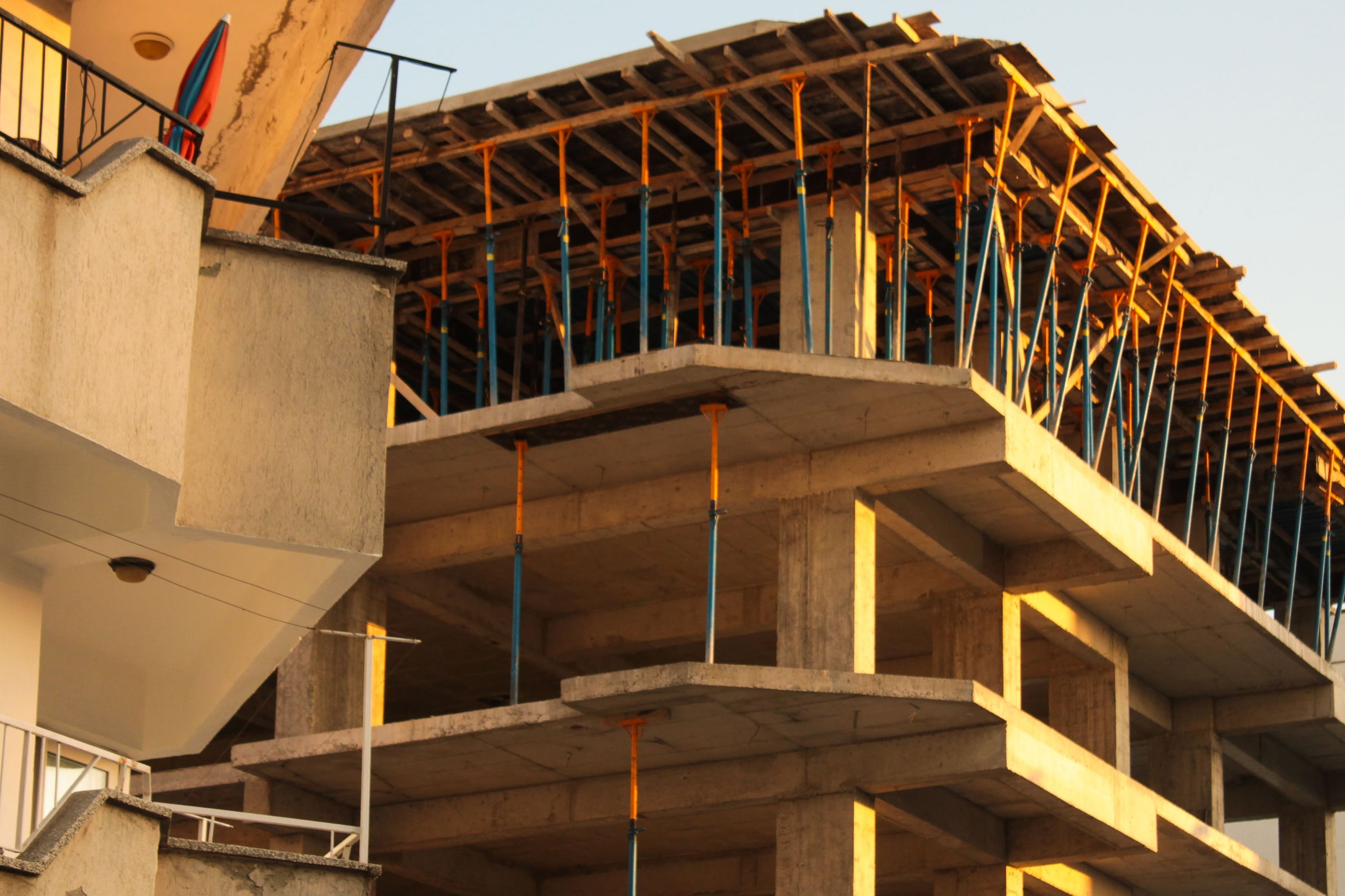 Building under construction at golden hour